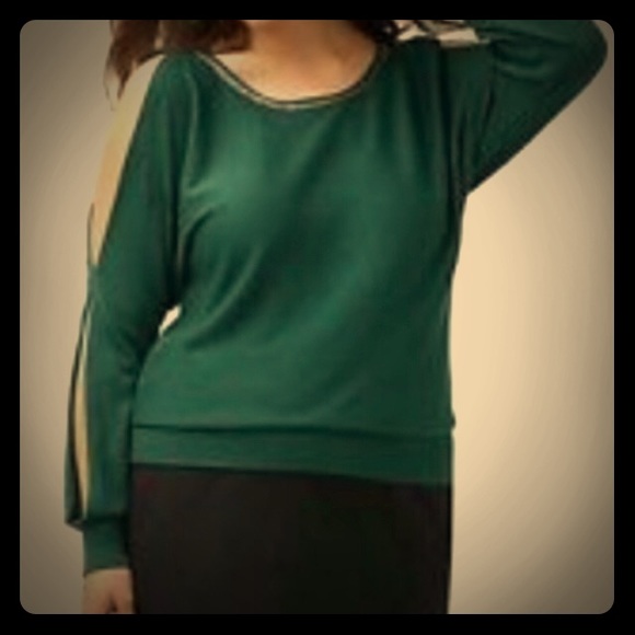Lane Bryant Sweaters - 💥Lane Bryant Green Beaded Cold Shoulder Sweater